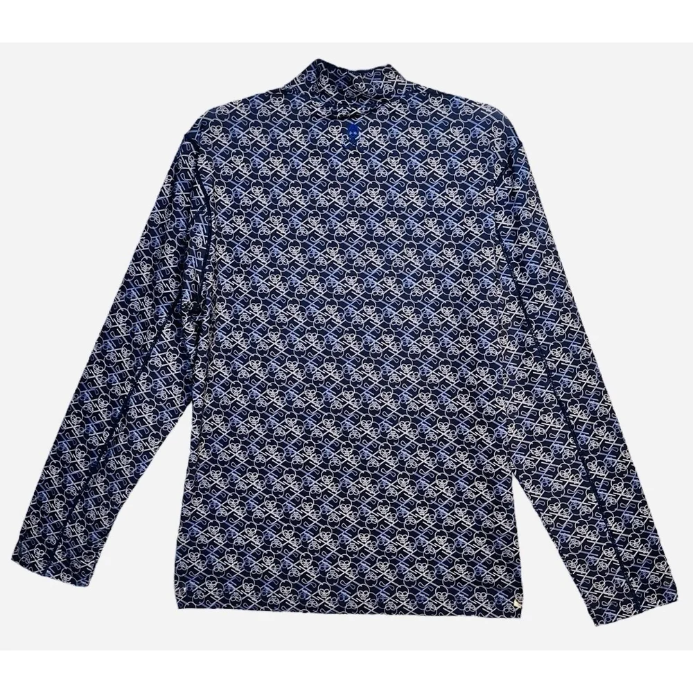 Robert Graham Clubhouse Mens Medium Iron Skull Classic Quarter Zip Blue Pullover